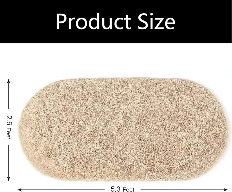 Softlife Fluffy Rugs for Bedroom, 2 Packs Shag Cute Area Rug for Girls and Kids Baby Room Home Decor, 2.6 x 5.3 Feet Oval Indoor Carpet for Nursery Dorm Living Room, Camel - Image 2